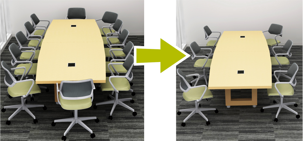 decreased number of chairs in modified meeting room to help prevent COVID-19 spread 